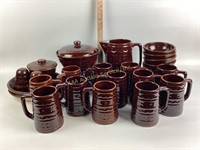 Marcrest brown stoneware set - pitcher, mugs,