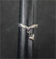 STERLING DANGLE HEART RING