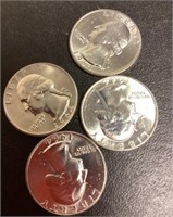 4 uncirculated 1964 D silver quarters