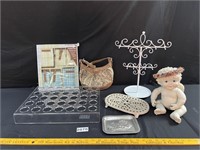 Purse, Lucite Rack, Cast Iron Trivet, More