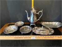 Silverplate Coffee Pot & Assorted Trays +