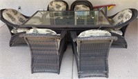 F - OUTDOOR WICKER PATIO TABLE & 6 CHAIR SET