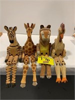 GROUP OF ARTICULATED WOODEN ANIMAL FIGURES