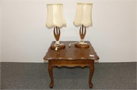 End Table and Pair of Dresser Lamps