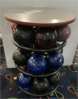 Circular three level bowling ball rack