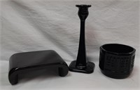 Blk Candlestick, Flower Pot; Haeger Plant Stand