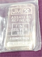 JM Assayers 1 Troy ounce Troy Fine Silver 999.
