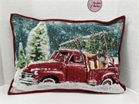 Red Truck Tapestry Christmas Pillow 17 x 13