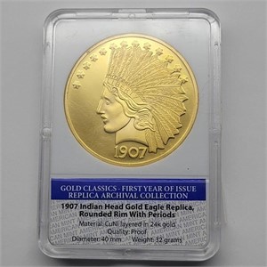 REPRO 1907 INDIAN HEAD GOLD EAGLE LAYERED 24K
