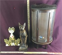 Vintage Cat Statues & Knick Knack Display Cabinet