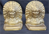 Vntg  Cast Native American Chief Bookends
