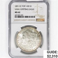 1891-CC Morgan Dollar NGC MS62 VAM-3 Spit. Eagle