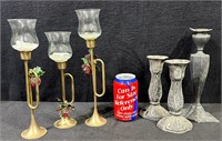 Brass Bugle & Ornate Silver Plate Candleholder-Lot