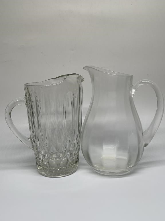 (2) Clear Glass Pitchers, 1 is Pressed Glass