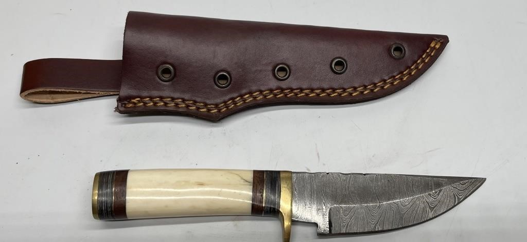 Damascus Steel Knife with Leather Sheath