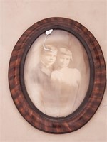 Antique Convex Picture Frame With Vintage Photo