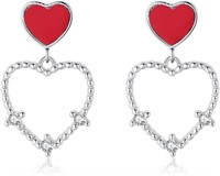 Unique .12ct White Sapphire Red Heart Earrings