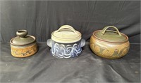 Group of vintage terracotta lidded pots in box lot