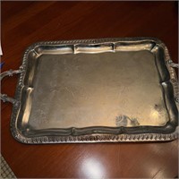Vintage silver plated serving tray. 22 5/8" X 13"