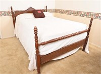 Antique Maple Full Size Bed w/ Mattress, Linens