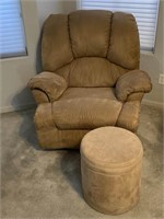 Plush Tan Fabric Rocker Recliner Chair & Ottoman