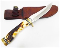 Vtg Schrade USA 153 UH Golden Spike Knife & Sheath