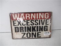 Warning Excessive Drinking Zone Tin Wall Décor, 8"
