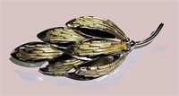 VINTAGE SILVER 3D TIERED ART DECO LEAF BROOCH