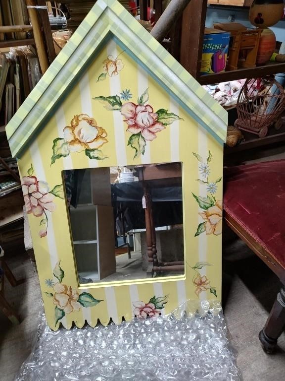 Large Painted Mirror 45" T to top of finial x 25"W