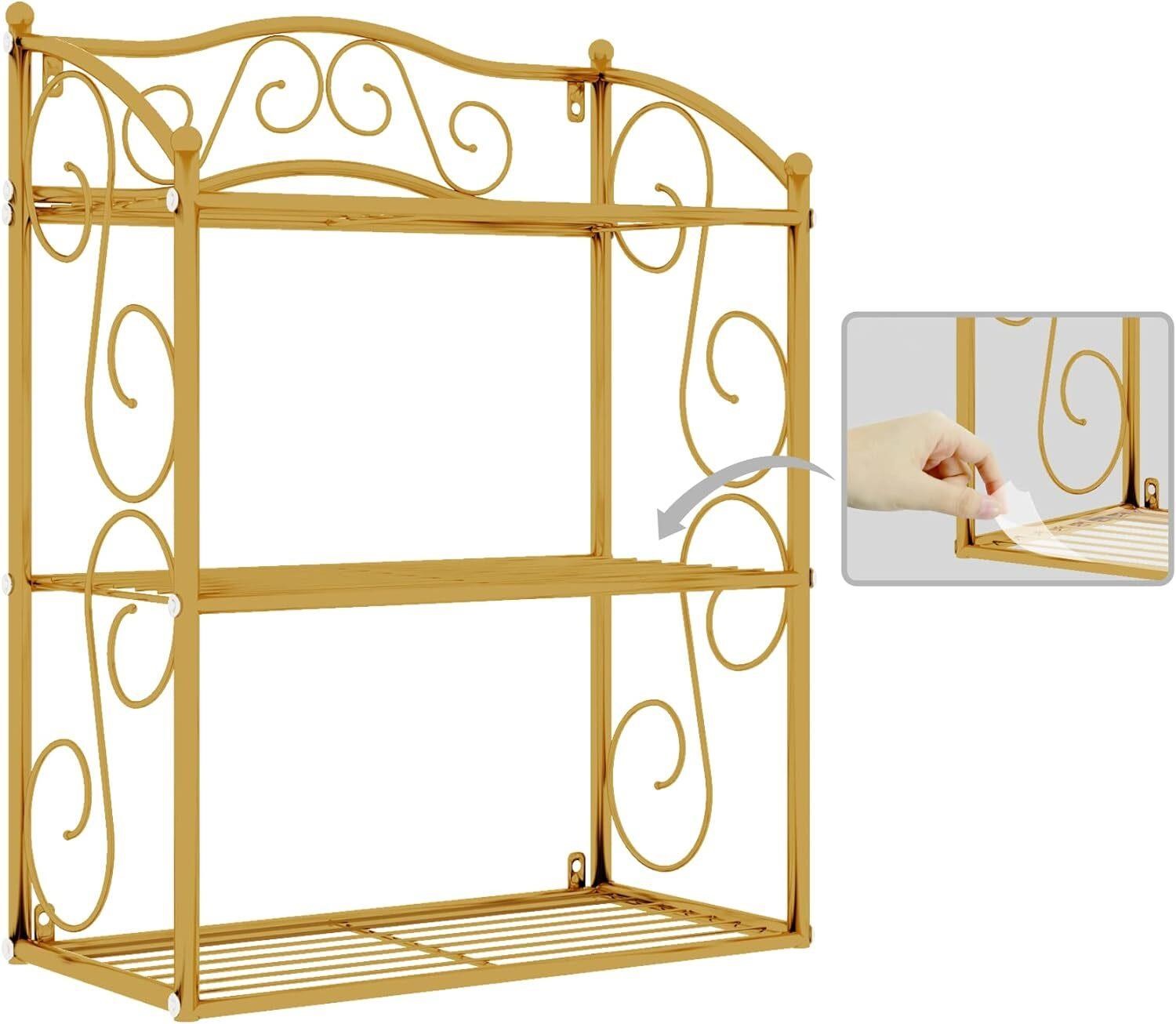 Metal Wire Wall Shelf Unit  3-Tier  Gold  Floating