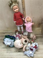 Box with Cupie doll/ vintage doll and dolls parts