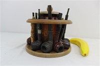 Pipe Stand w Humidor & 10 Kaywoodie/Medico Pipes