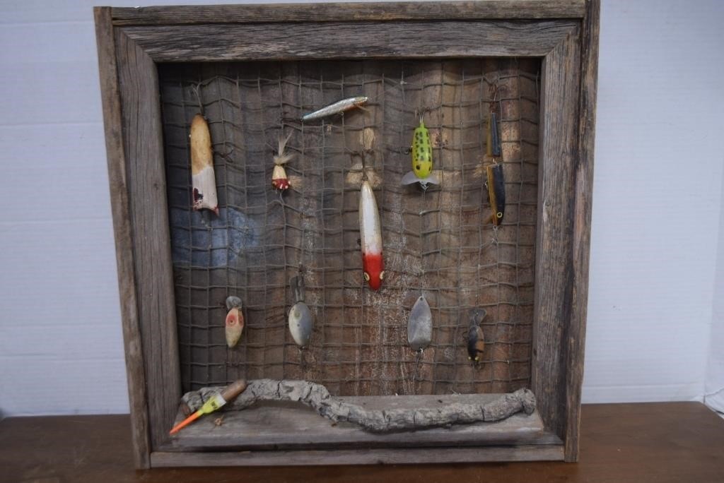 Rustic Wall Decor With Vintage Lures 18x18"