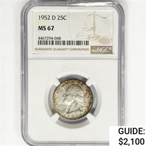 1952-D Washington Silver Quarter NGC MS67