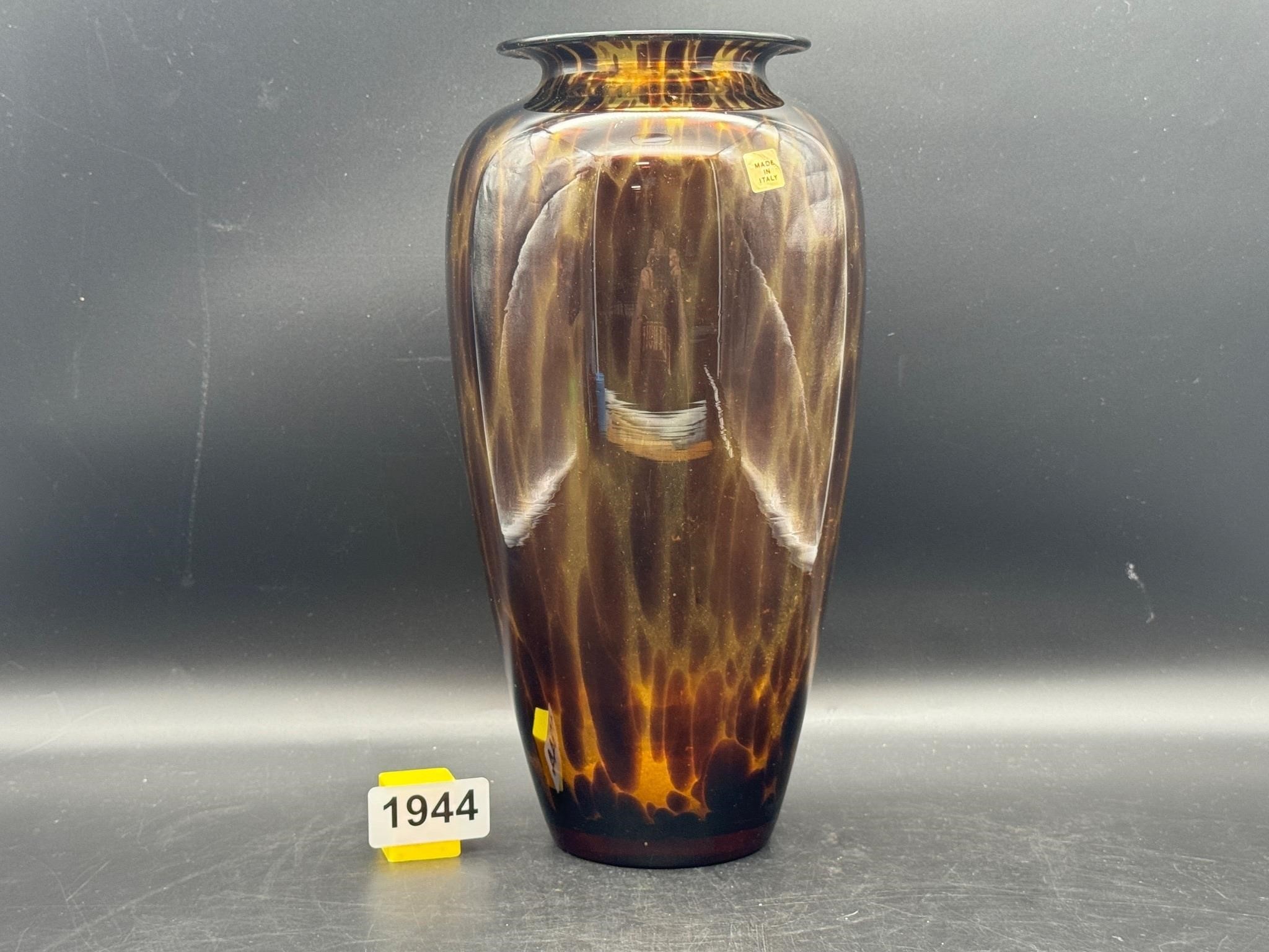 14" Italian Made Vintage Lepard glass vase