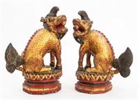 Chinese Carved Giltwood Qilin Sculptures, Pair