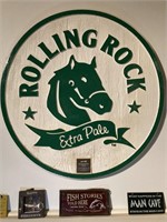 Rolling Rock Round Relief Carved Wooden Sign