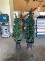 Two small lighted Christmas trees