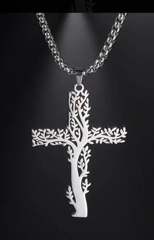Tree of Life Cross neckless Black