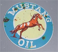 Modern tin Mustang sign. Measures: 7.75" H.