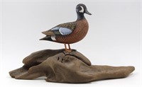 Wooden Blue Wing Teal Sculpture by Frank Clark