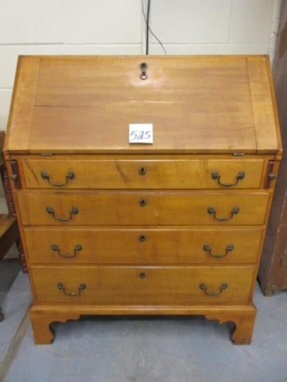 Early Maple Drop Front Secretary Desk w/ 4-Drawers