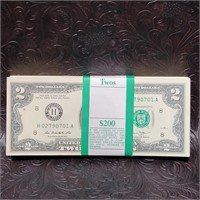 100 $2 BILLS CONSECUTIVE SERIAL NUMBERS  2003