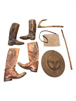 Group of Equestrian Items, Boots, Hat