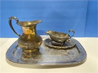 Metal Serving Tray And Pitchers