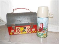 Early dome top metal barn lunchbox with thermos