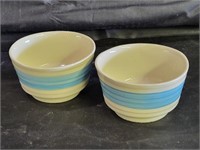 VTG Brush Pottery Blue & Tan Pottery Cereal Bowls