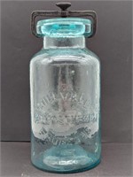 Millville Atmospheric Clamp Teal Quart Fruit Jar