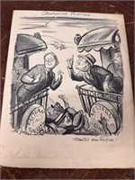 1936 Signed Roosevelt Political Cartoon Print