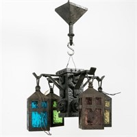 Arts & Crafts Wrought-Iron Monk Heads Chandelier